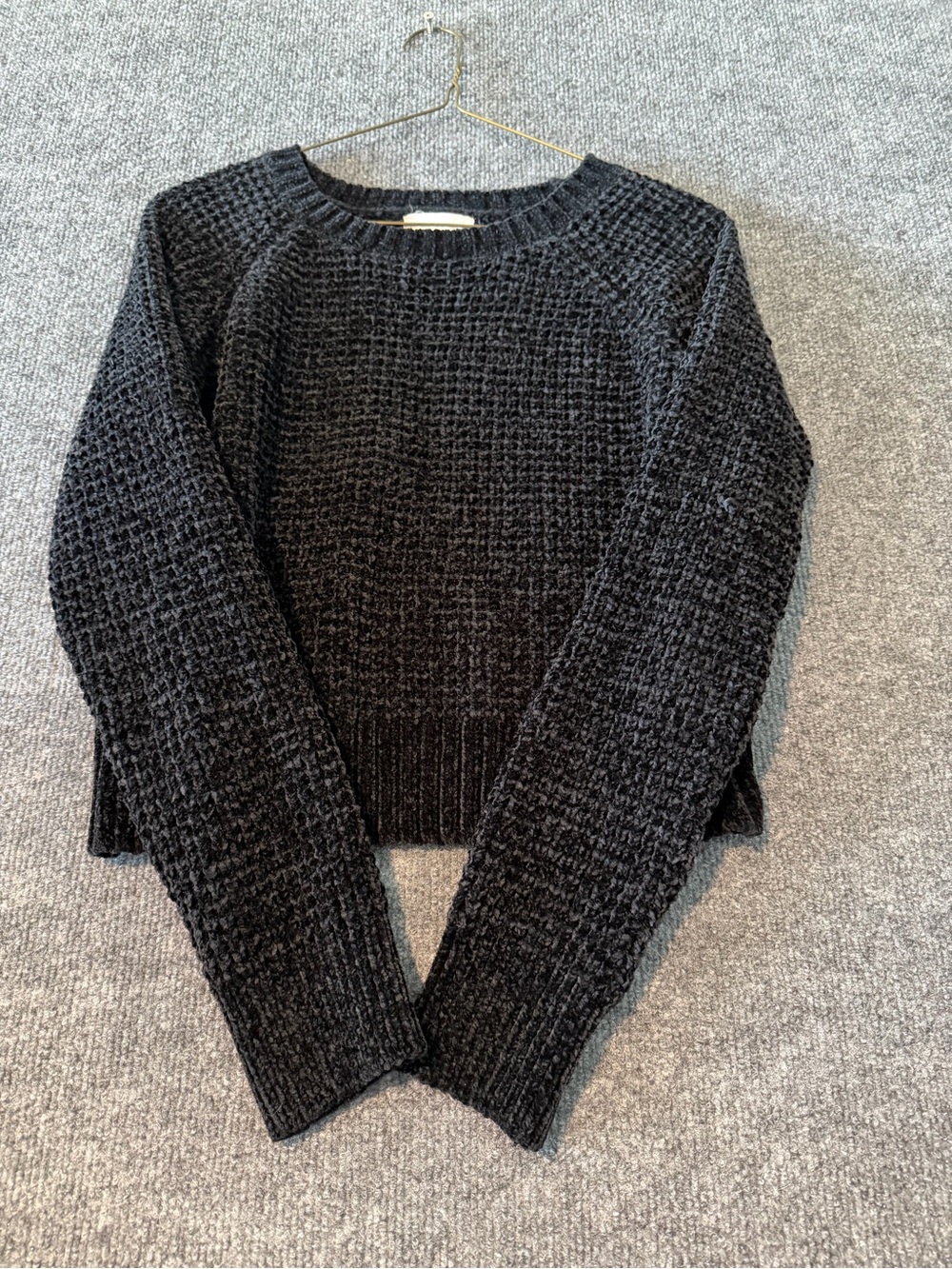Altar'd State Black Waffle-Knit Crew Sweater